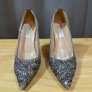 Jimmy Choo 4” silver sparkle Romy glitter pumps